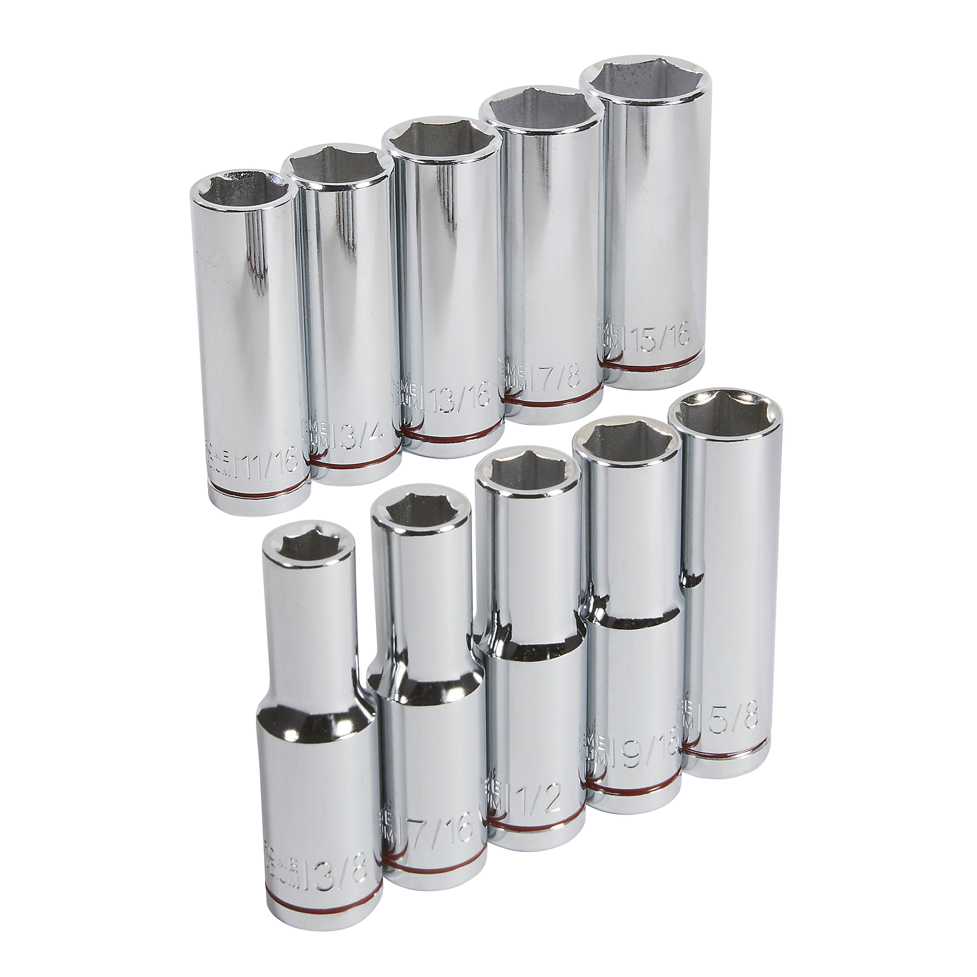 Ironton 6-Pt. Deep Socket Set, 10-Pc., SAE, 1/2in. Drive, Chrome Vanadium Steel